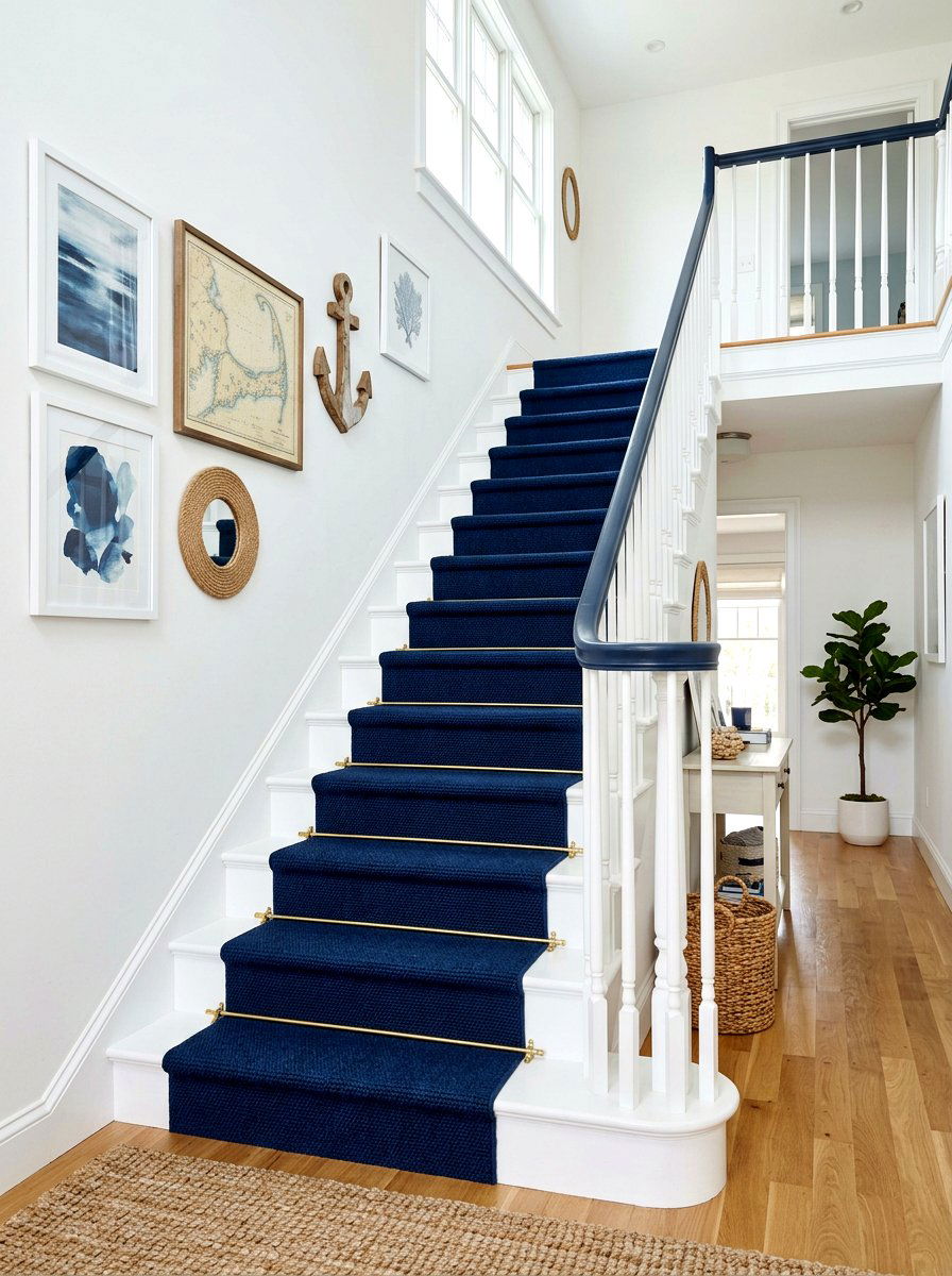 Navy blue stair runner - 30 staircase runner ideas