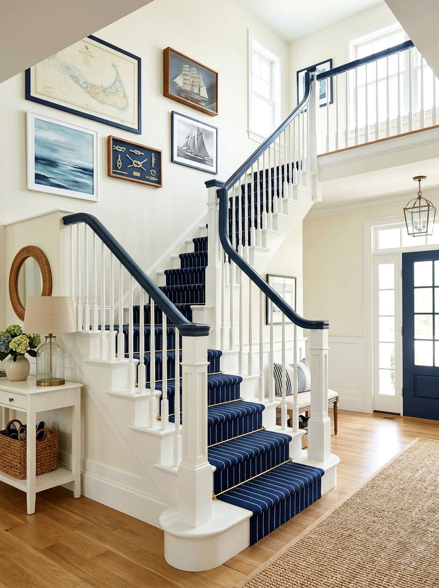 Navy blue stair runner - 30 stair runner ideas