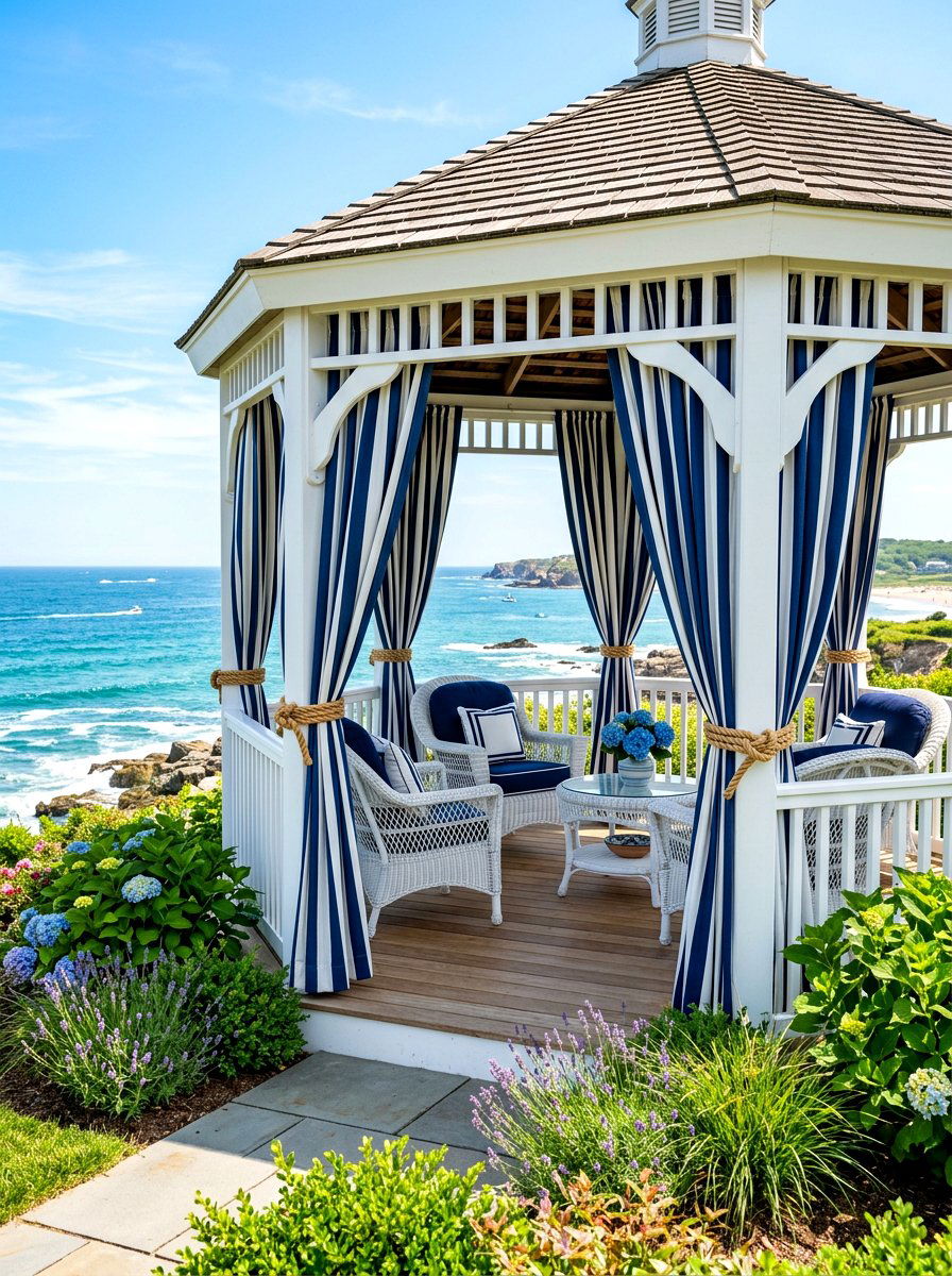 Navy blue striped curtains - 30 cabana curtain ideas