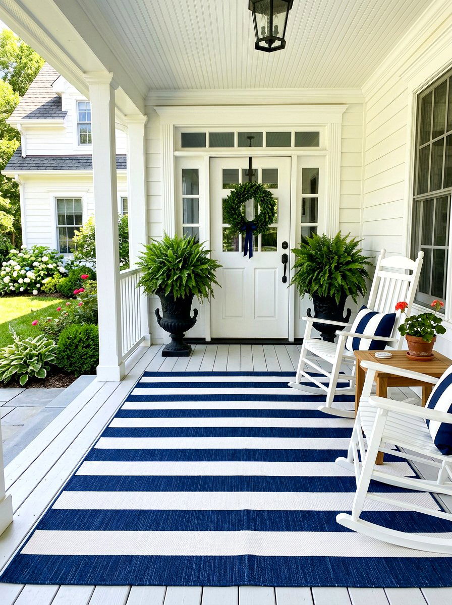 Navy blue striped porch rug - 30 striped outdoor rug ideas