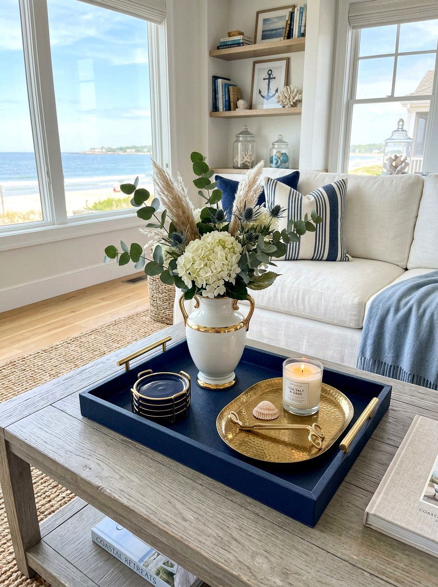 Navy blue tray - 30 coffee table tray styling ideas
