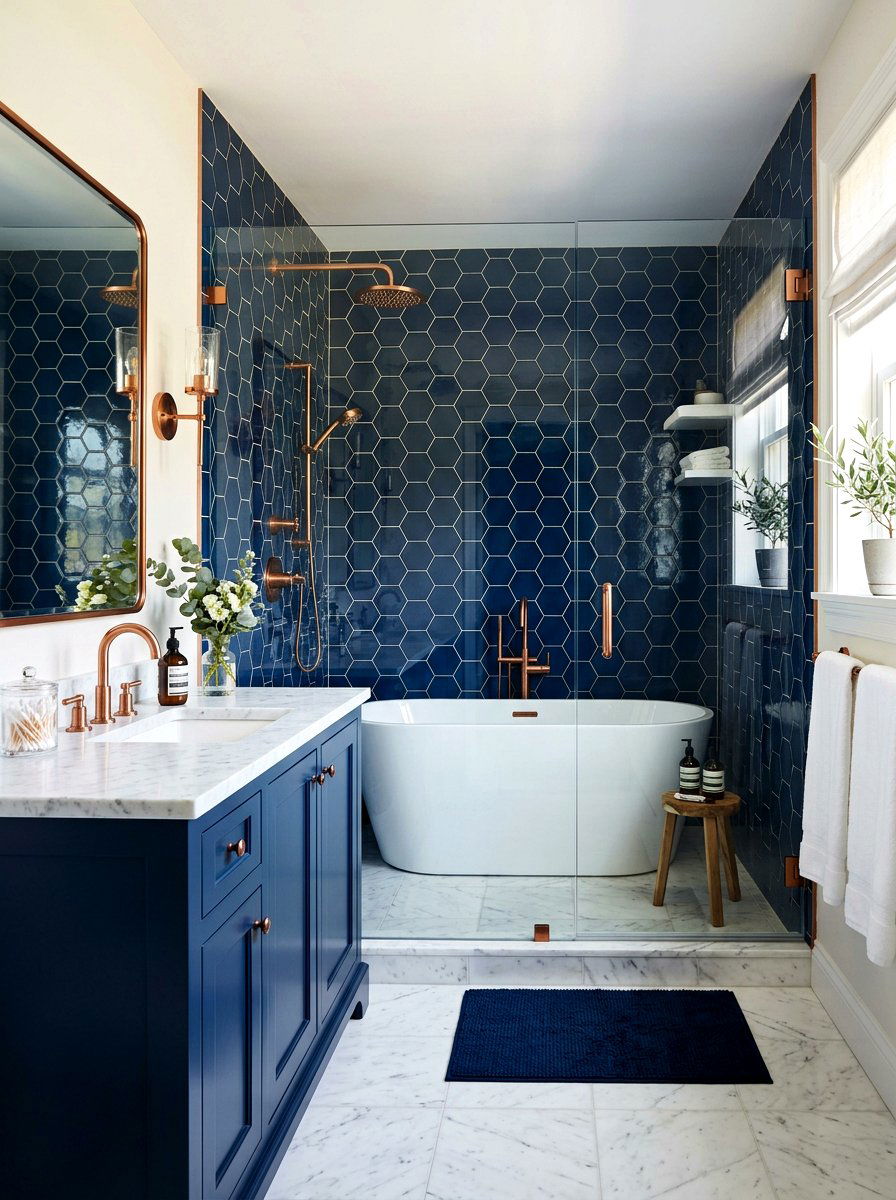 Navy blue tub shower - 30 tub shower combo ideas