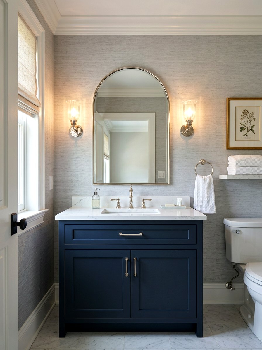 Navy blue vanity powder room - 30 jewel box powder room ideas