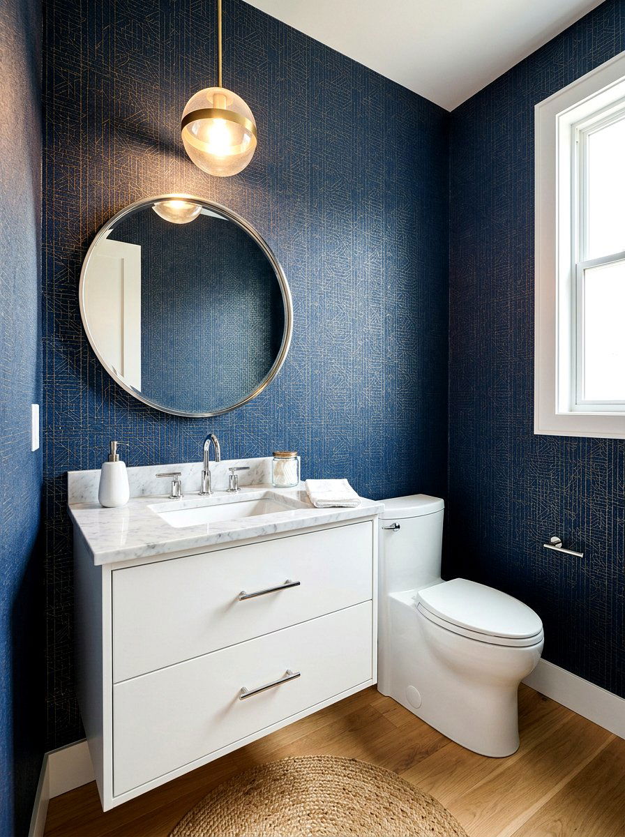 Navy blue wallpaper - 30 jewel box powder room wallpaper ideas