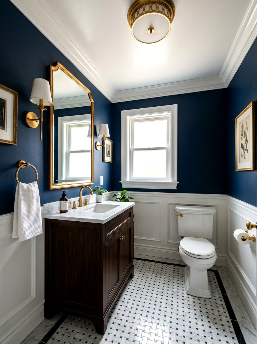 Navy blue walls - 30 traditional powder room ideas