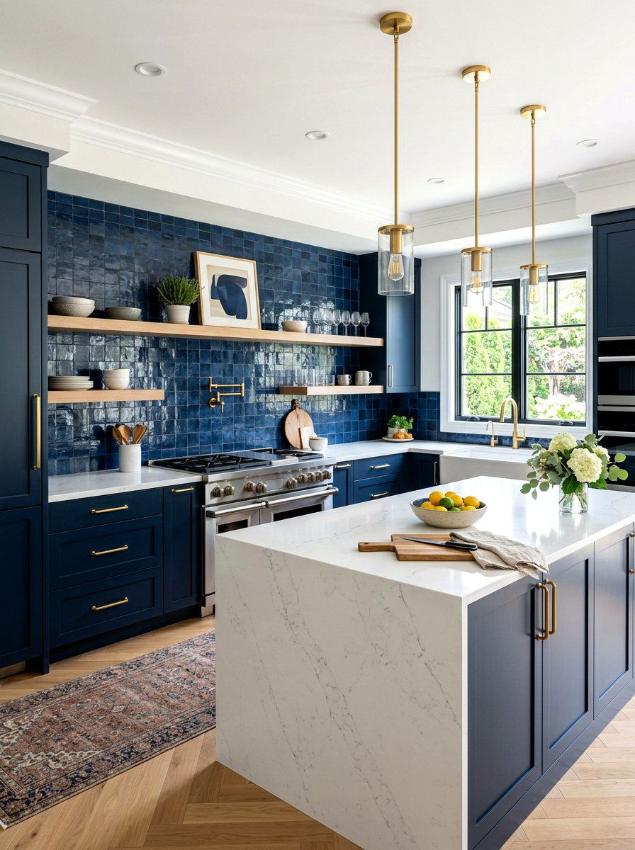 Navy blue zellige kitchen - 30 zellige tile backsplash ideas