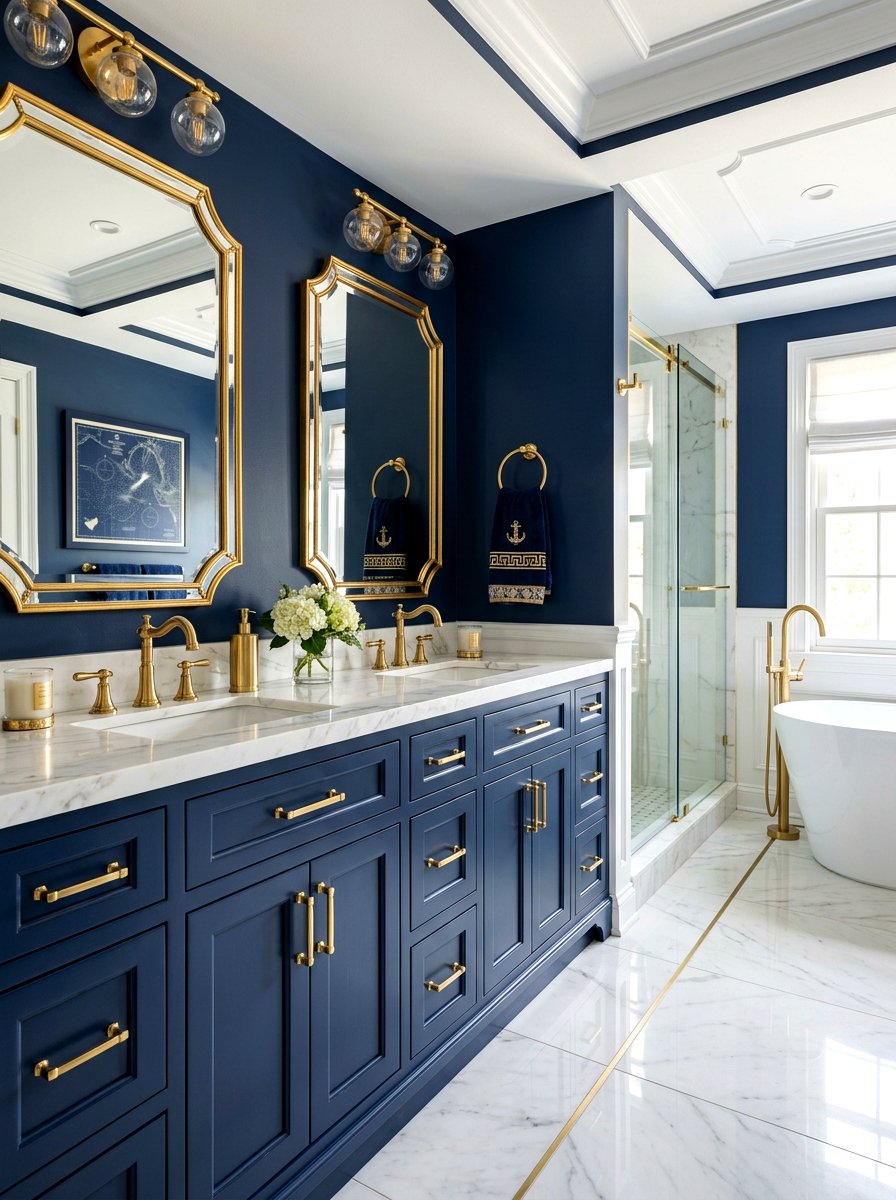Navy gold bathroom - 30 nautical bathroom ideas