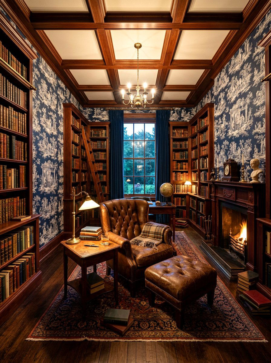 Navy toile library - 30 toile decor ideas
