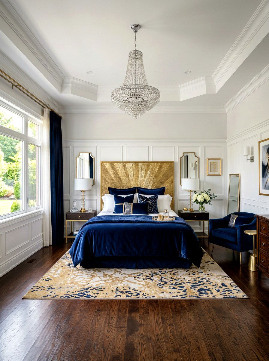 Navy velvet bedding - 30 designer bedding bedroom ideas