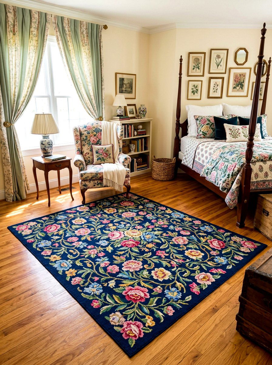 Needlepoint Area Rug Bedroom - 30 grandmillennial bedroom ideas