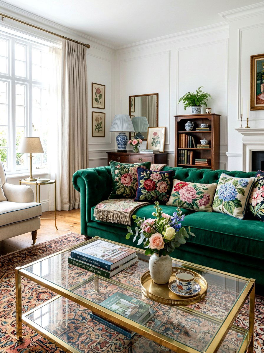 Needlepoint Sofa Pillows - 30 grandma chic decor ideas