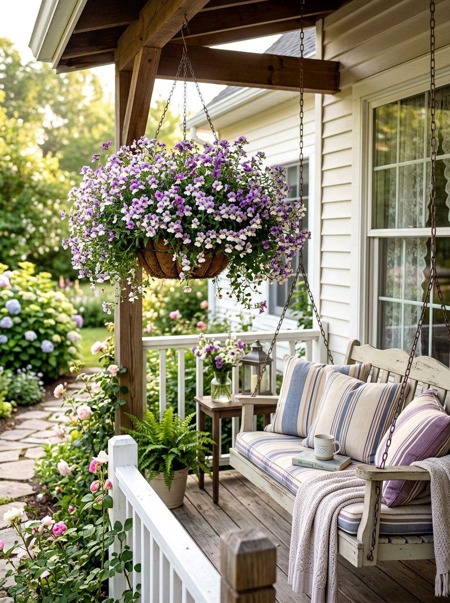 Nemesia porch basket - 30 porch floral basket ideas