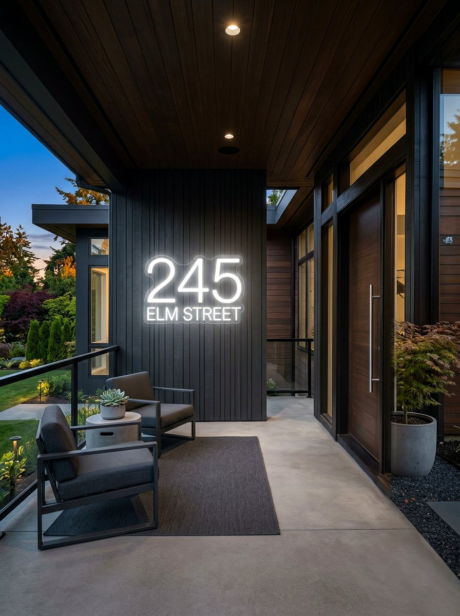 Neon Address Sign - 30 house number display ideas