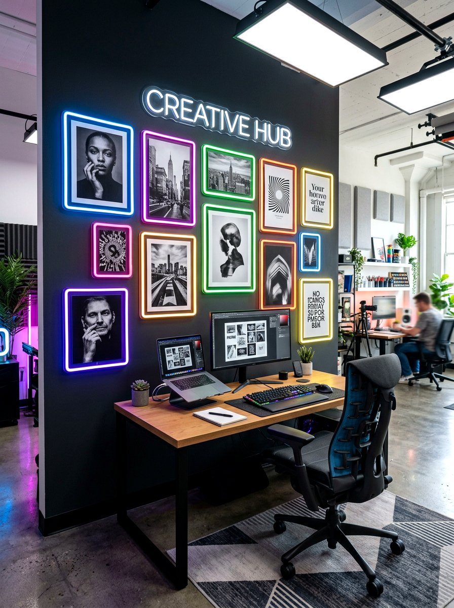 Neon Frame Wall - 30 bold colorful gallery wall ideas