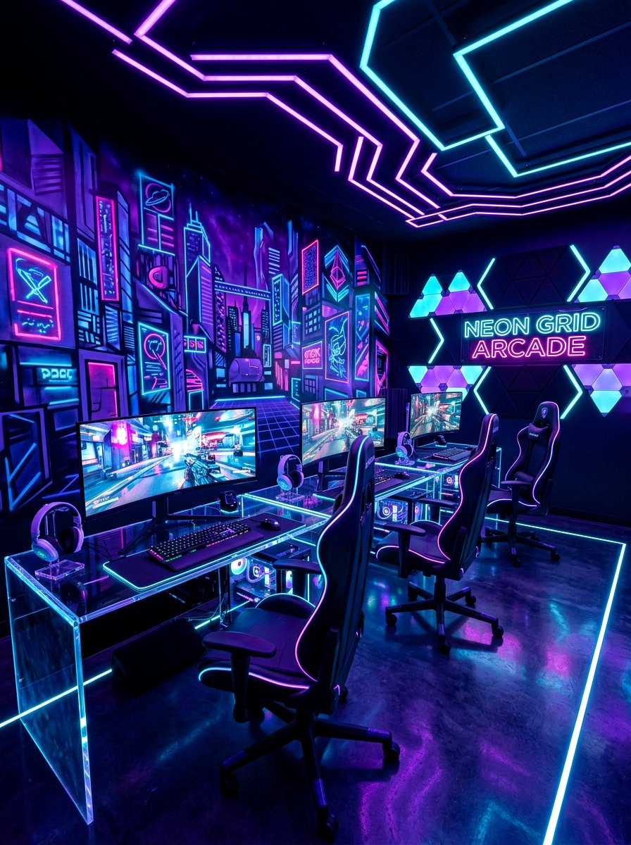 Neon Gaming Setup - 30 arcade room ideas