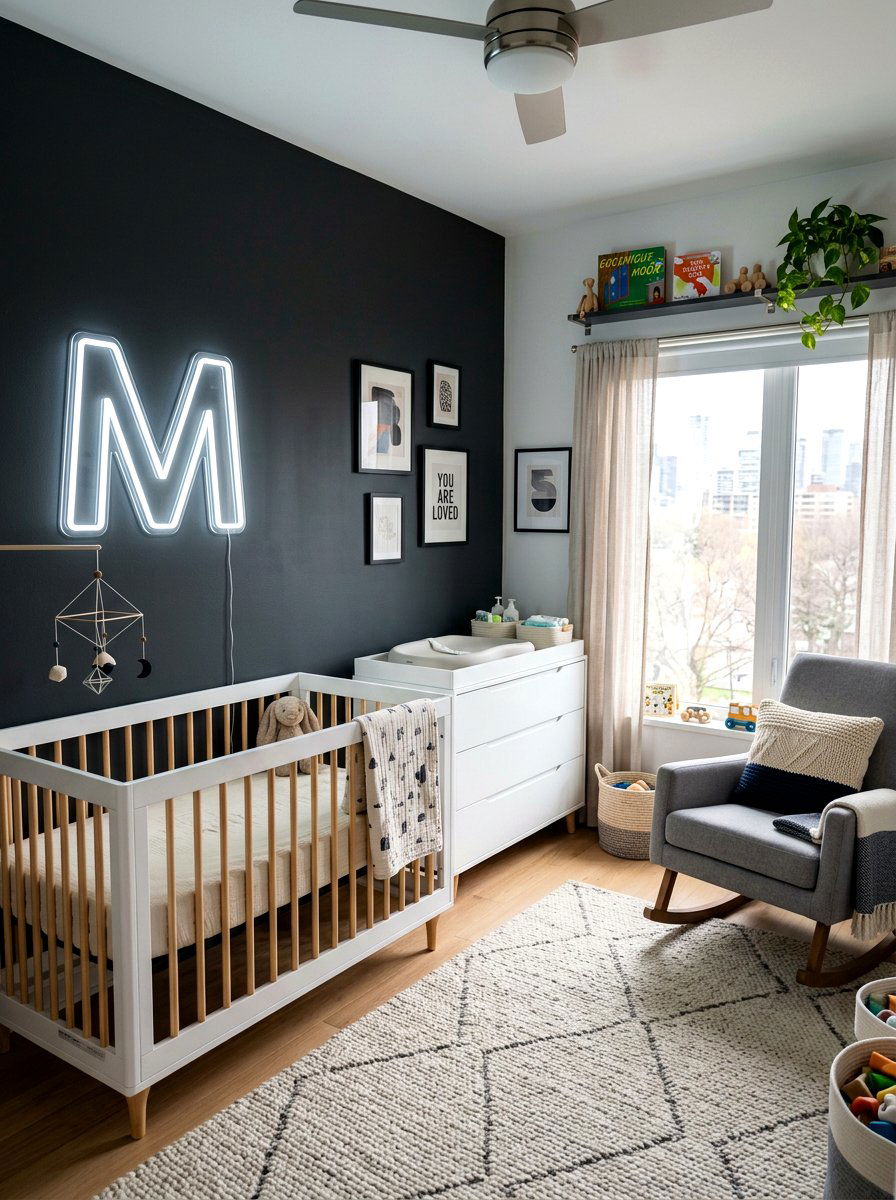 Neon Initial Sign Nursery - 30 monogram nursery ideas