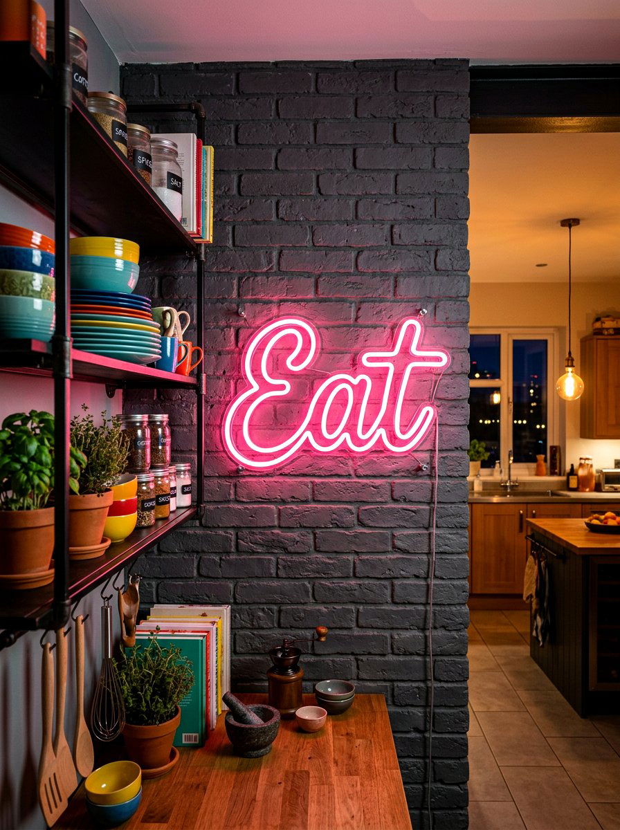 Neon Kitchen Sign - 30 maximalist kitchen ideas