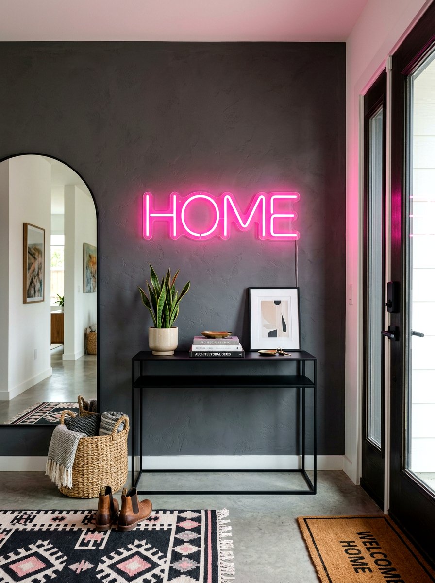 Neon Light Foyer Sign - 30 art wall foyer ideas
