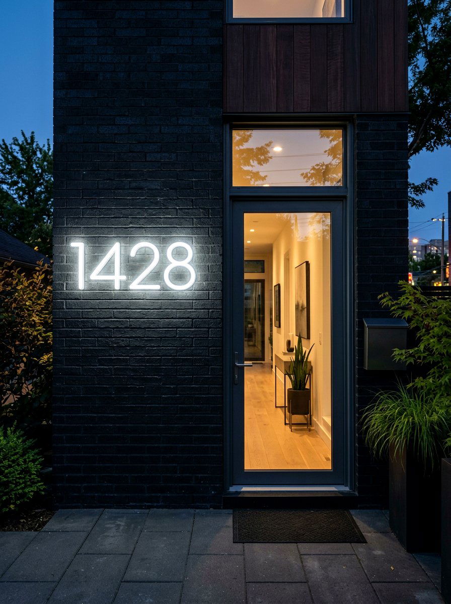 Neon Light House Numbers - 30 house numbers curb appeal ideas
