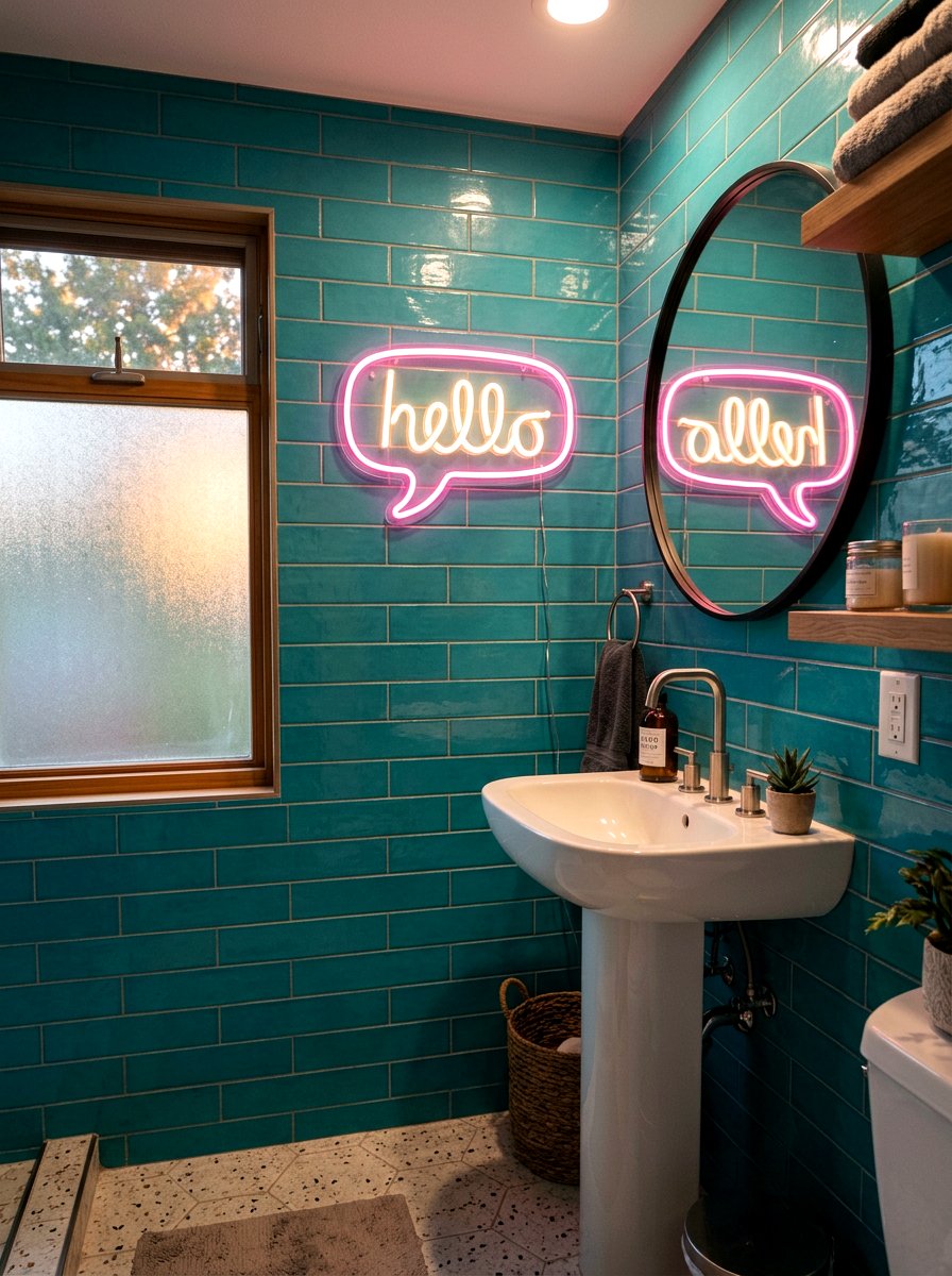 Neon Light Sign - 30 dopamine bathroom ideas