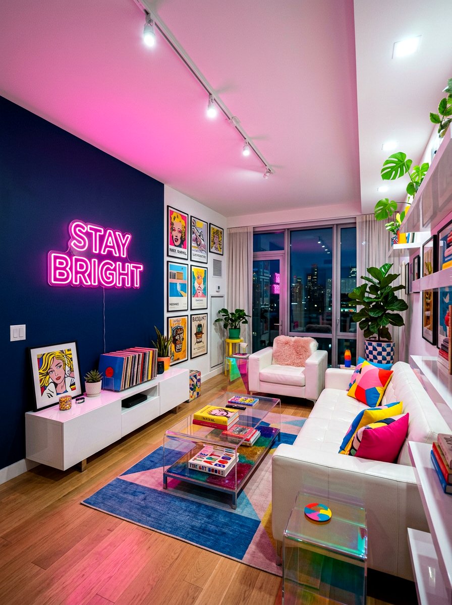 Neon Living Room - 30 maximalist living room ideas