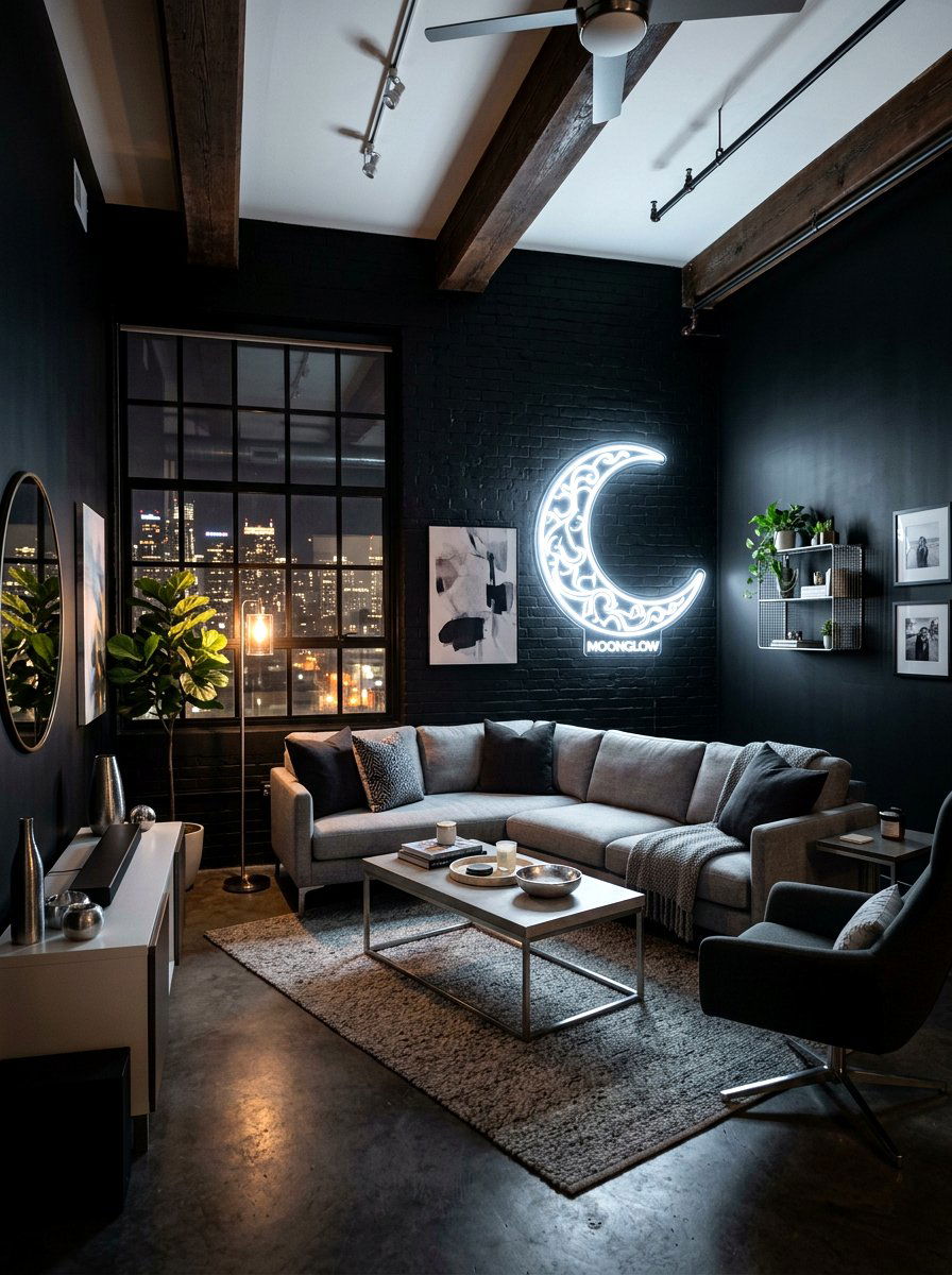 Neon Moon Sign - 30 extra celestial living room ideas