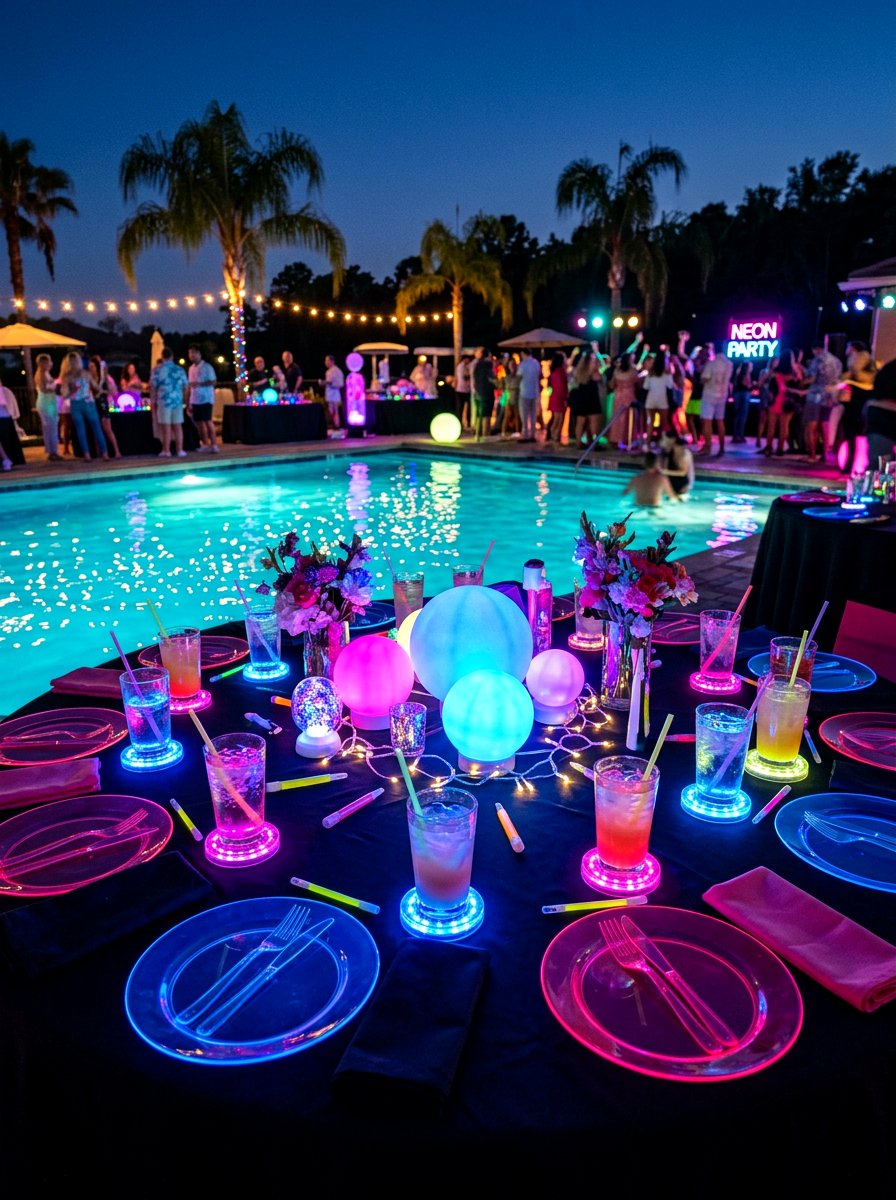 Neon Party Decor - 30 pool party tablescape ideas
