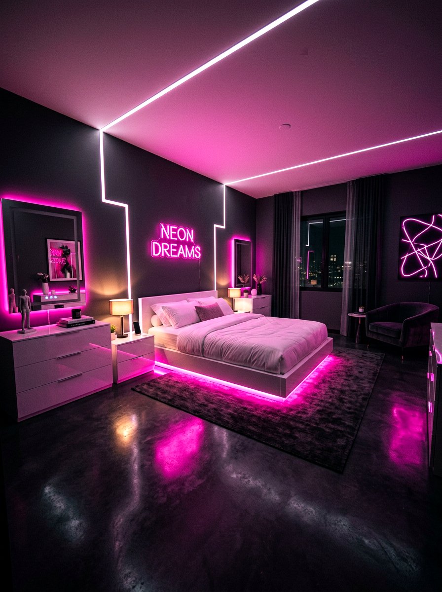 Neon Pink Modern Bedroom - 30 pink bedroom ideas