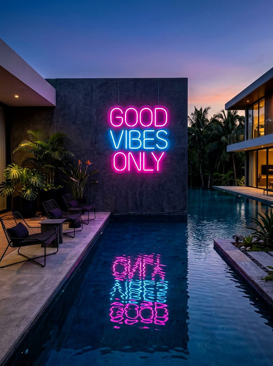 Neon Pool Sign - 30 pool party decor ideas