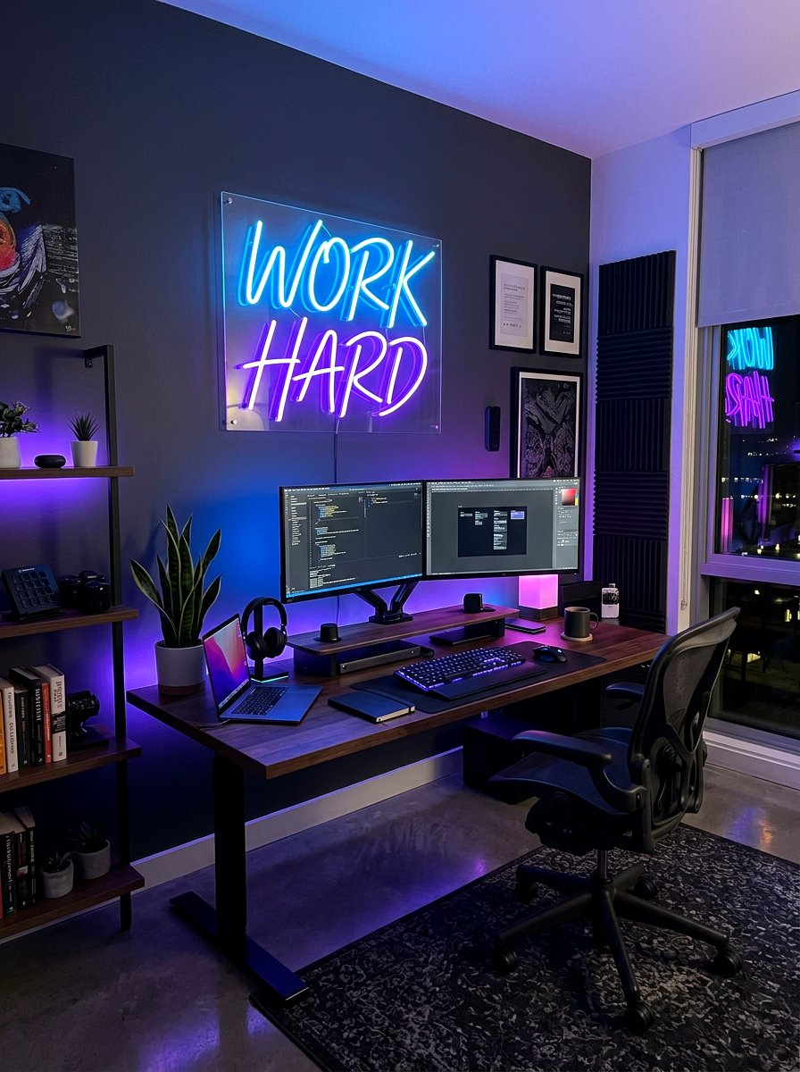 Neon Sign - 30 home office wall ideas