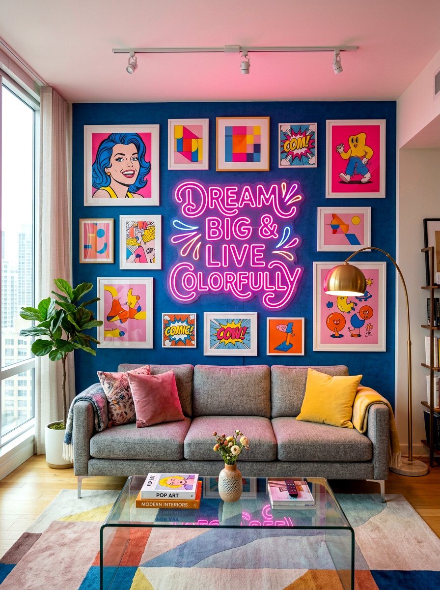 Neon Sign Art Wall - 30 bold colorful gallery wall ideas