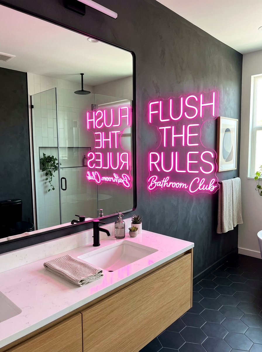 Neon Sign Bathroom Art - 30 TikTok bathroom decor ideas