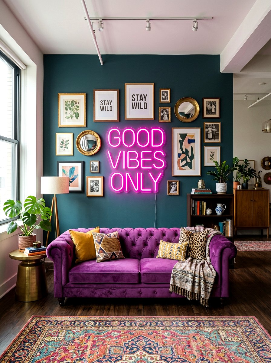 Neon Sign Decor - 30 anti minimal living room ideas