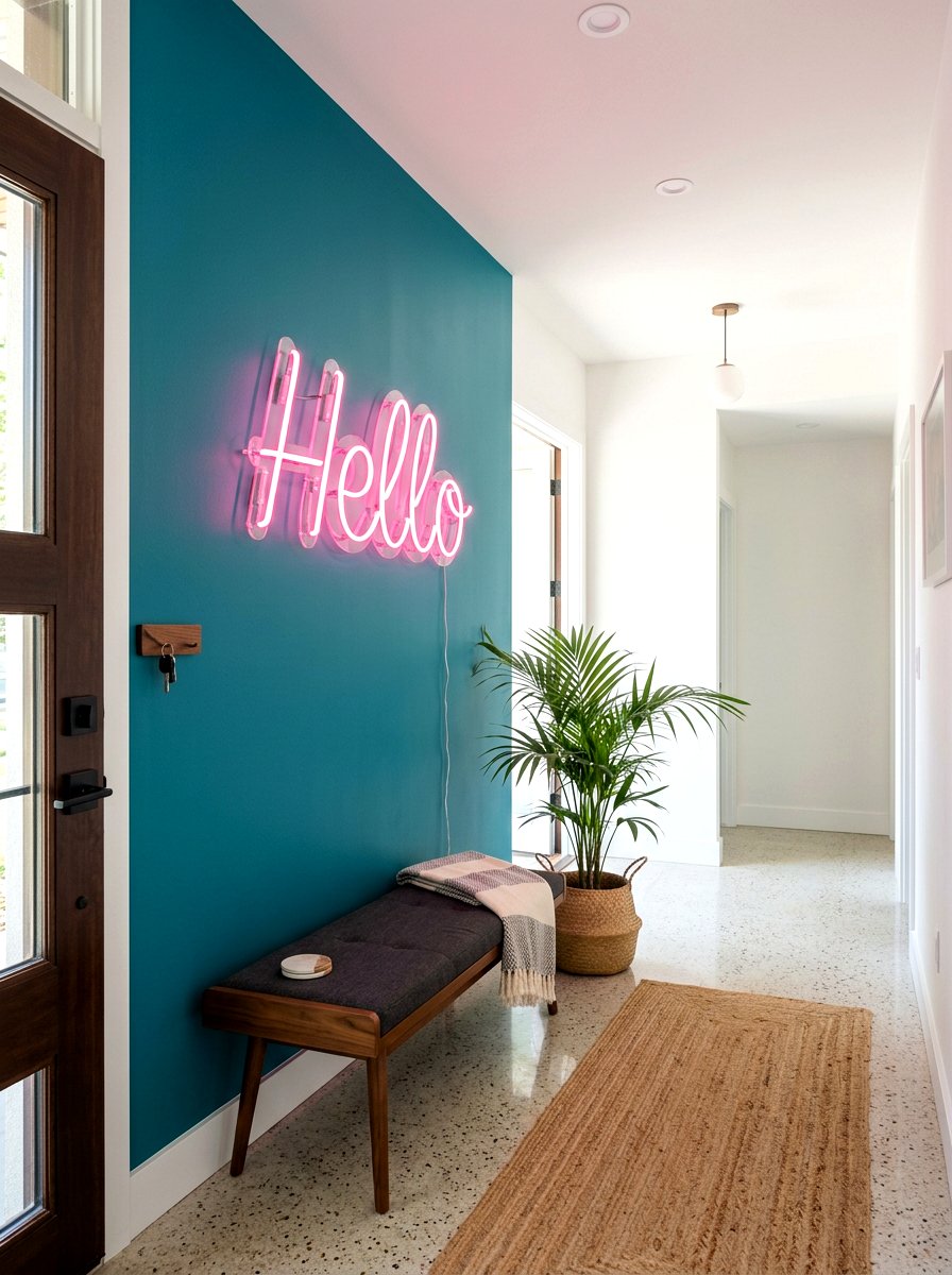 Neon Sign Foyer - 30 dopamine entryway ideas
