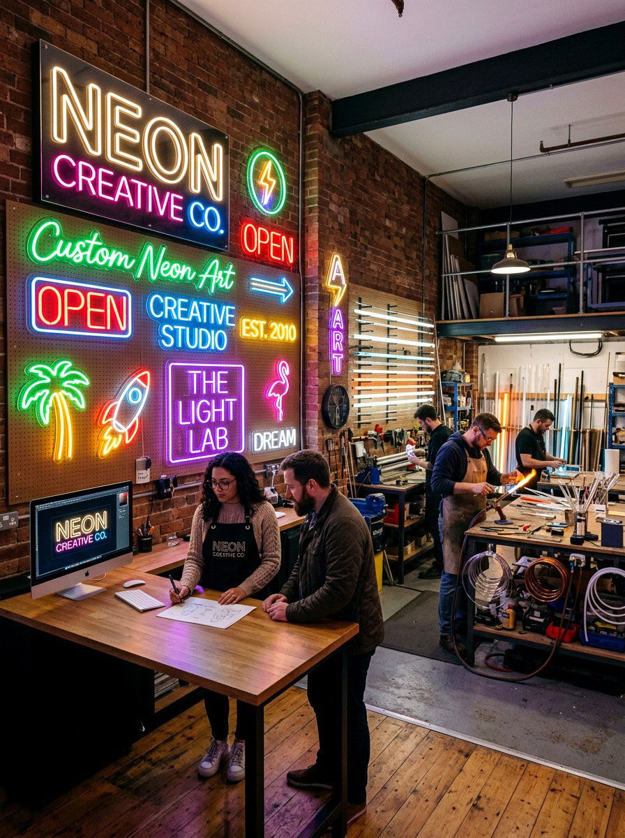 Neon Sign Office - 30 video call background office ideas