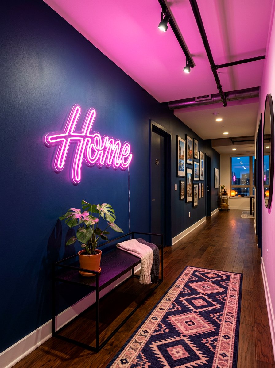 Neon Sign - 30 hallway wall decor ideas