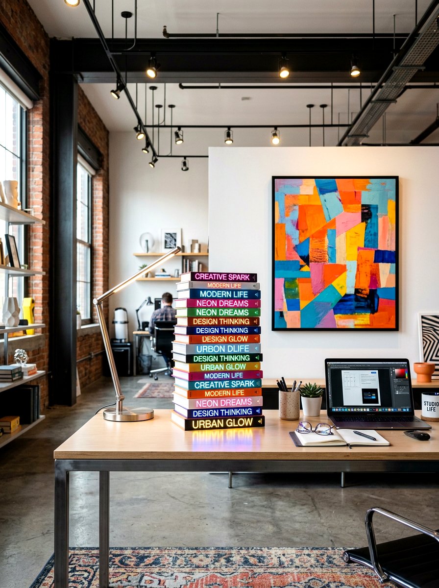 Neon Spine Contemporary Stack - 30 stacked book table ideas