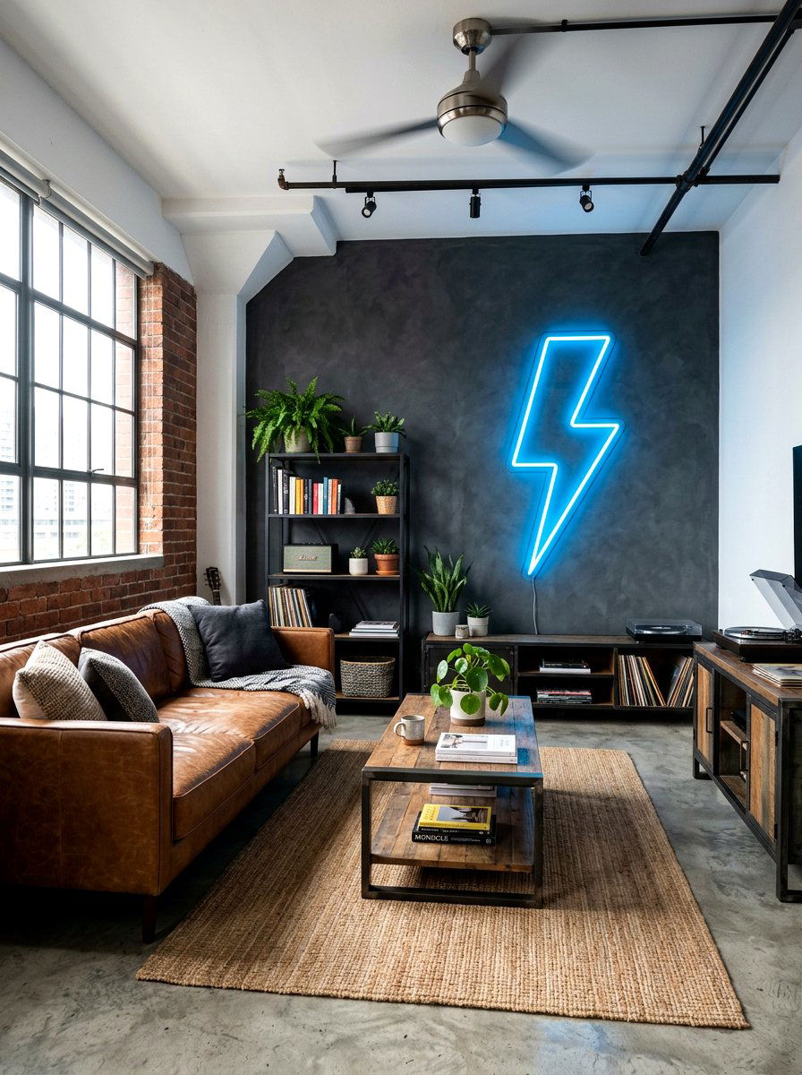 Neon Wall Sign - 30 no overhead light apartment ideas