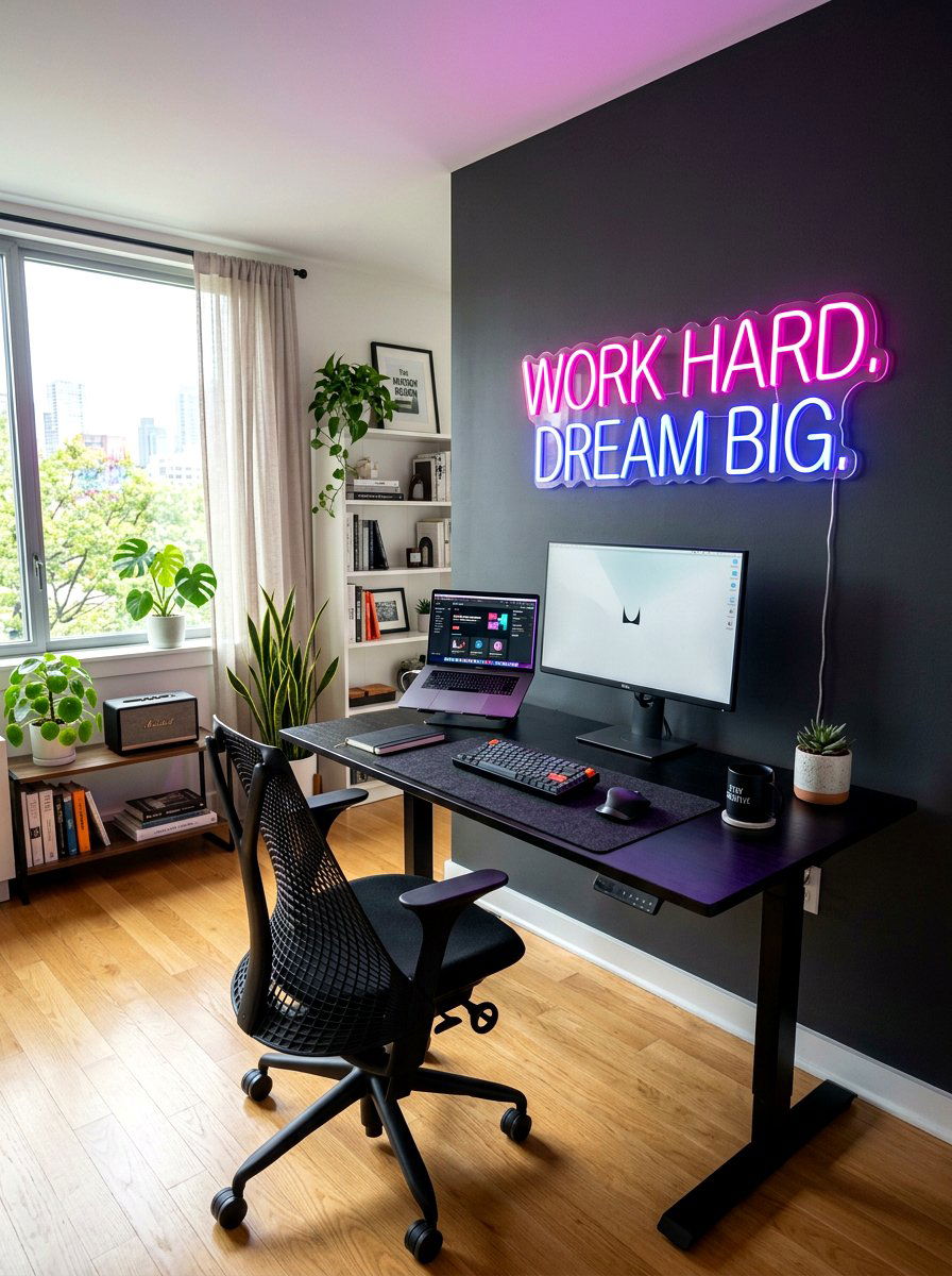 Neon Wall Sign - 30 home office lighting ideas