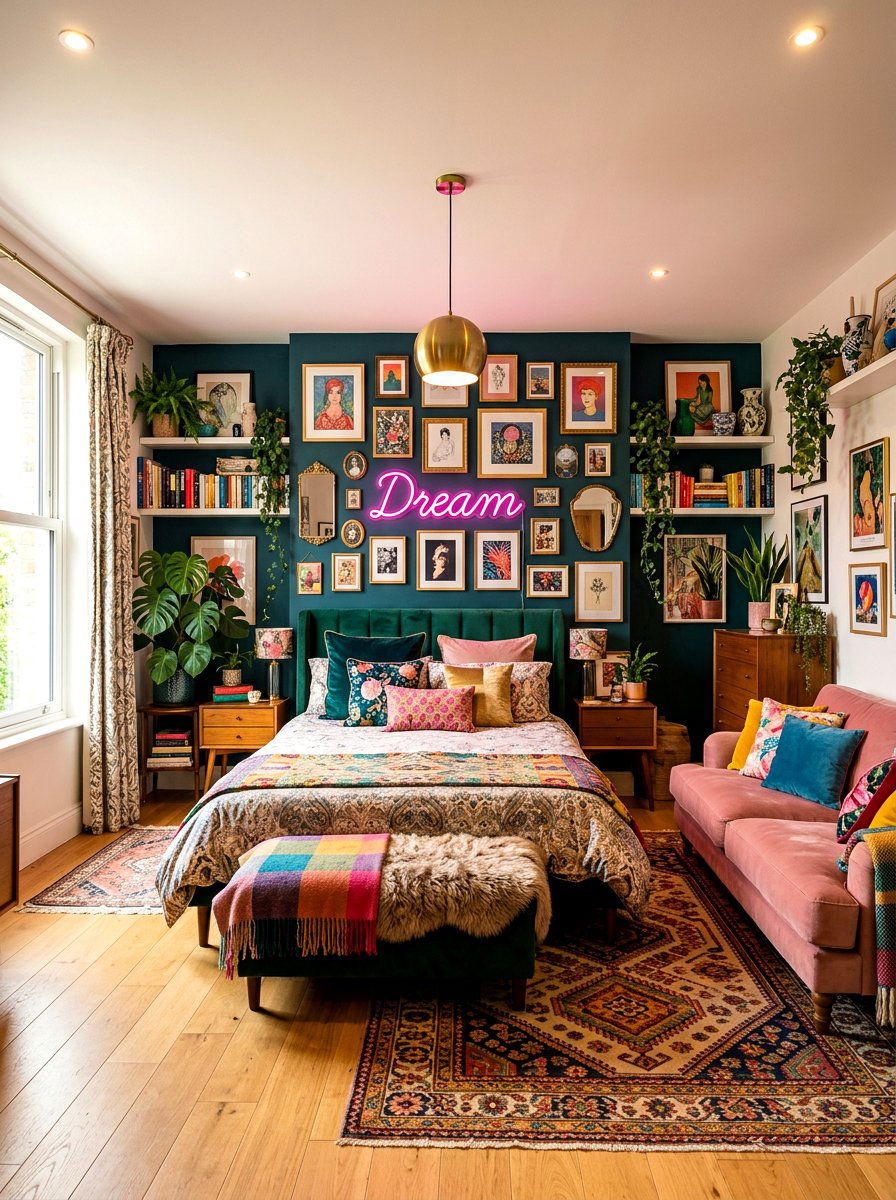 Neon Wall Sign - 30 maximalist bedroom ideas