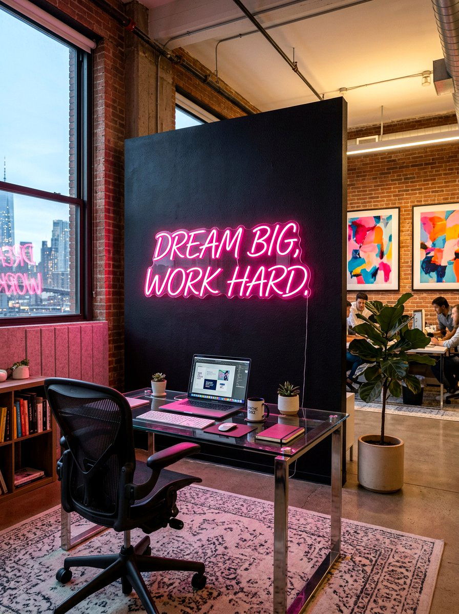Neon Wall Sign - 30 maximalist office ideas
