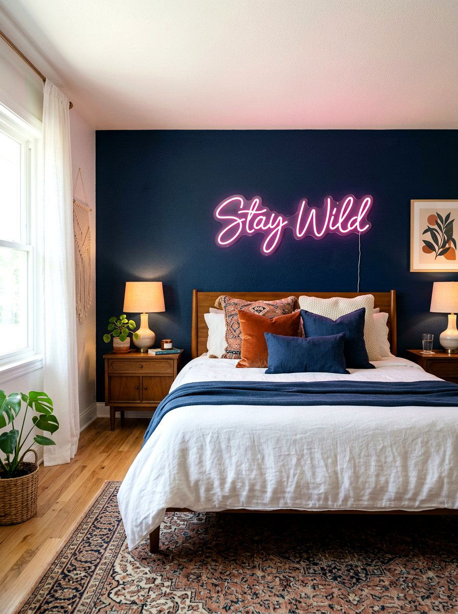 Neon Wall Sign - 30 dopamine bedroom ideas