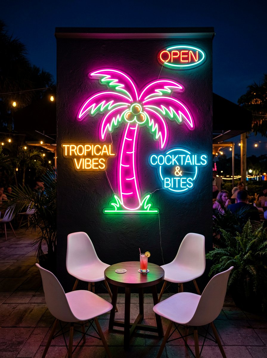 Neon Wall Signs - 30 apartment patio mood lighting ideas