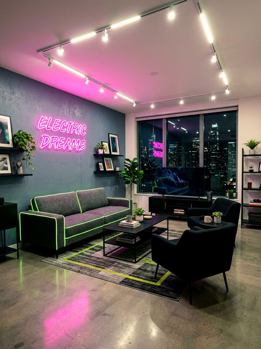 Neon accent living room - 30 happy color living room ideas