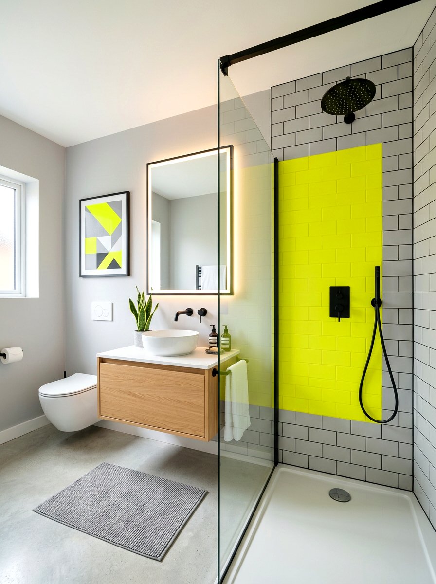 Neon and neutral bathroom - 30 color blocked bathroom ideas