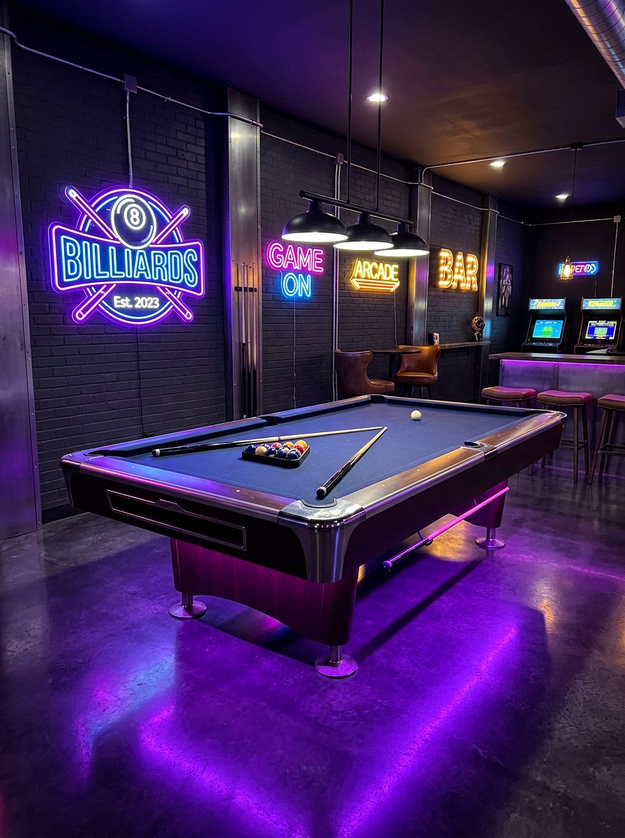 Neon game room lighting - 30 billiards room ideas