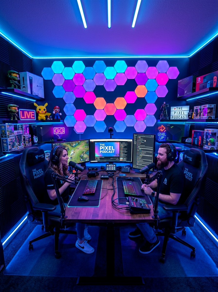 Neon gaming podcast room - 30 podcast room ideas