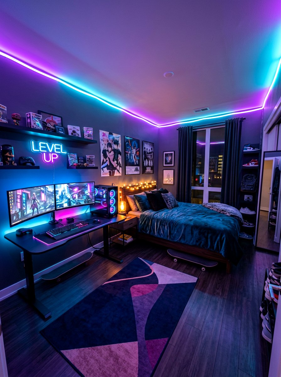 Neon led bedroom lights - 30 teen hangout room ideas