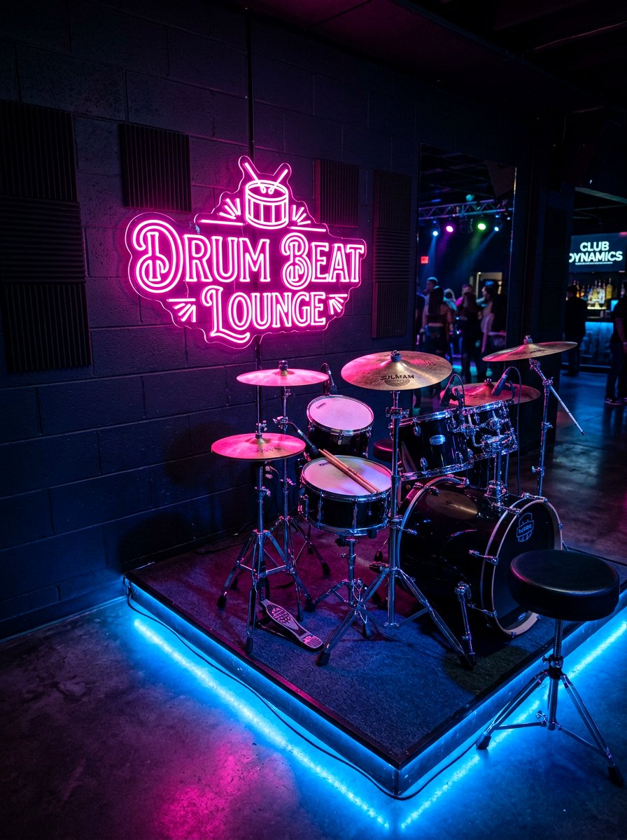 Neon light drum room - 30 drum room ideas
