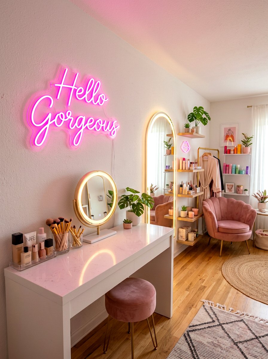Neon sign beauty room - 30 beauty room ideas